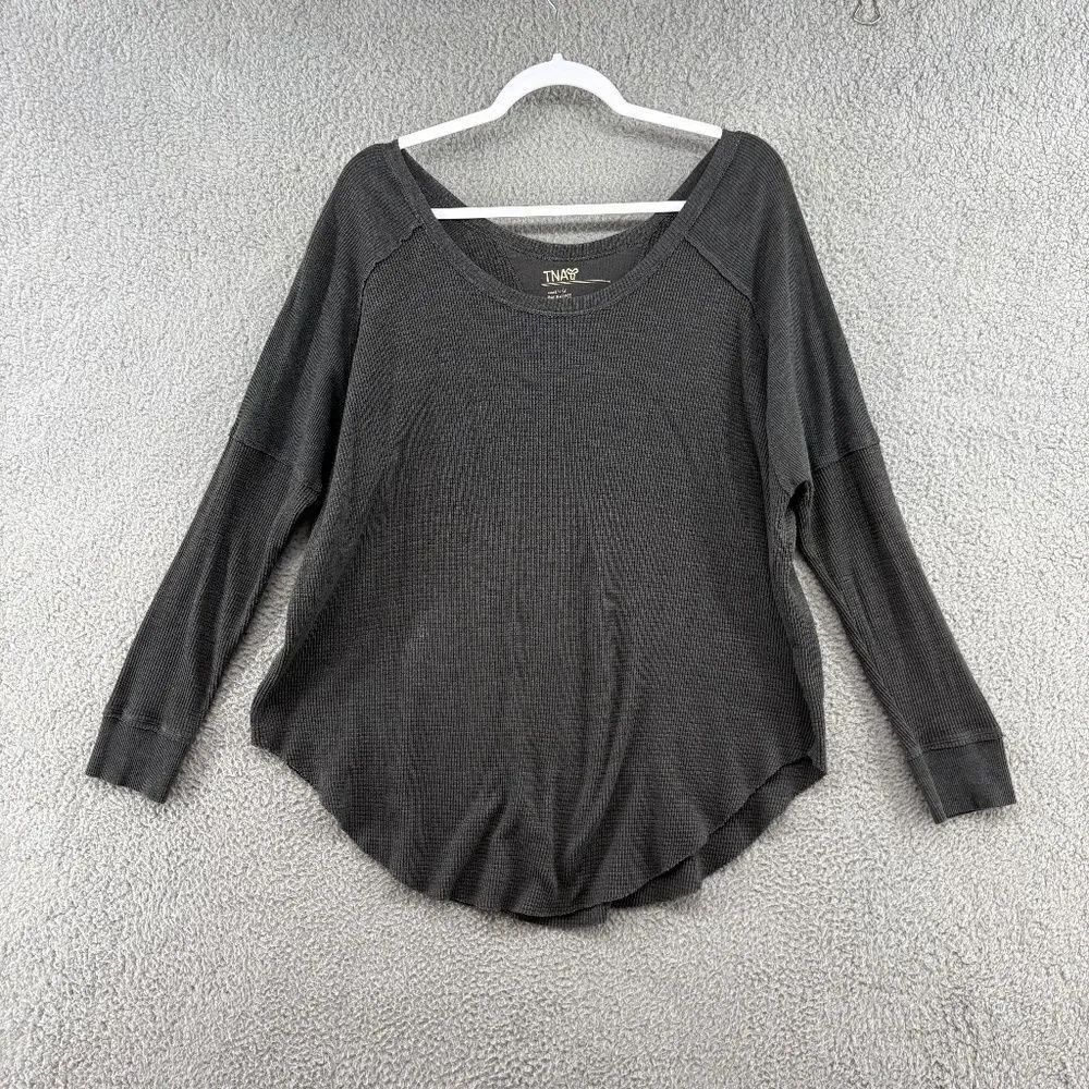 Aritzia TNA Size Large Alder Thermal Waffle Knit Long Sleeve Gray Relaxed Fit
